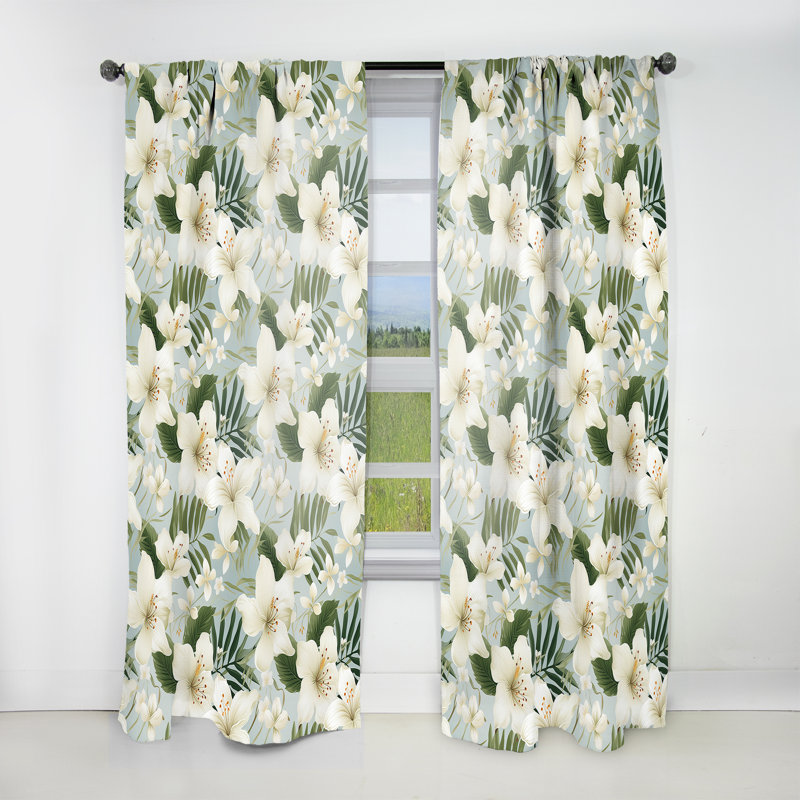 Minimaliste motif floral tropical - rideau floral - velours obscurcissant - 1 panneau, L 52 po x L 63 po