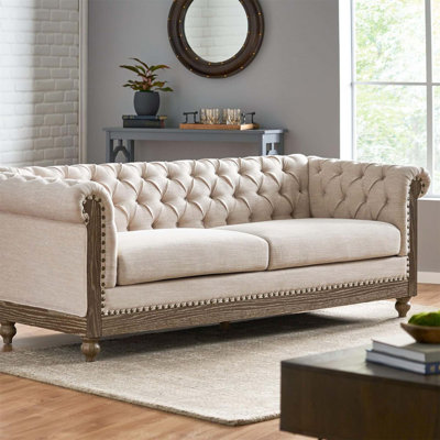 Comfy 3-Seat Sofa With Wooden Legs, Retro Style For Living Room And Study