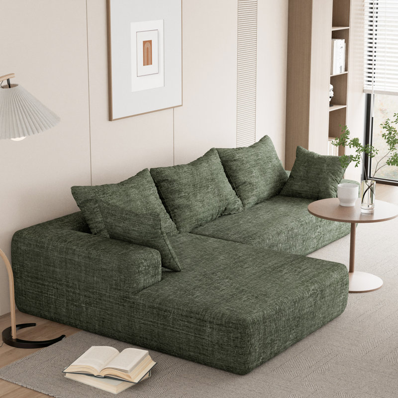 Canapé de salon simple en forme de L Boneless, Chenille verte