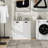 White Laundry Sorter Cabinet With Two Sections. Modern & Stylish Design. Removable Bags For Easy Organization. E1 Material, Coated. Stable Build. Surface. Feature. Assembly Manual. 100-Pound Load