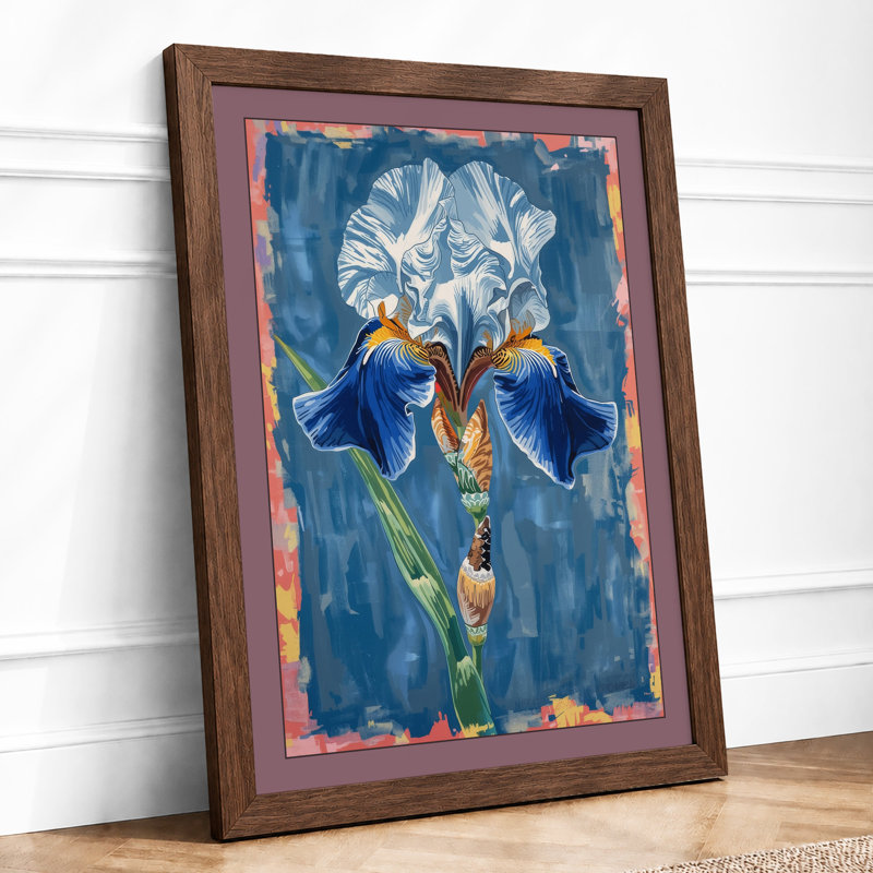 Iris in Blue Botanical - Framed Print, A3 - 42.0 x 29.7 cm, Walnut