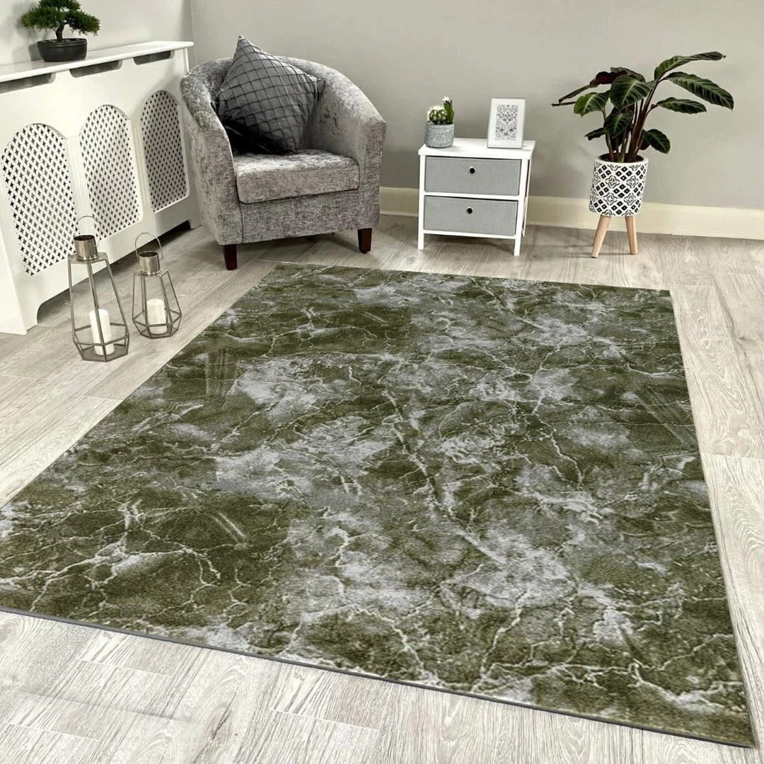 Luxury Green Marble Area Rug – Non-Slip Washable Carpet, Large Living Room Rug, Hallway Runner & Bedroom Floor Mat