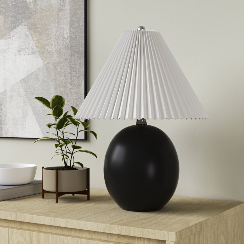 Lampe de table de table de chevet simple en céramique 20,47 po Mandilyn pour chambre / salon avec abat-jour empire en lin