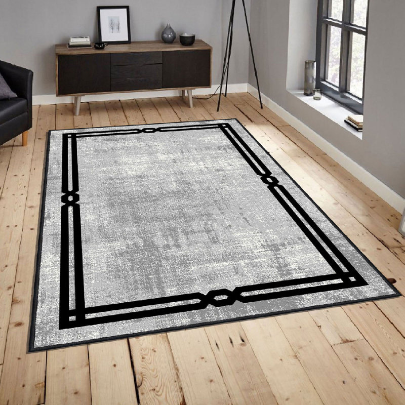 Wencil Luxurious Cotton Area Rug, 2.6 x 4.0 Feet, Grey & Black | 100% Cotton, 1200 GSM, Pile Height: 0.4 in, Total Thickness: 0.3 in | Antibacterial, Non-Slip PVC Backing, Machine Washable, Perfect for Living Room & Bedroom Décor