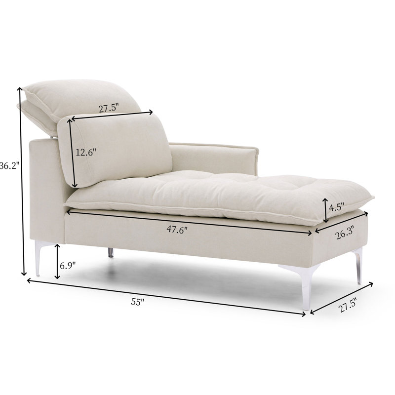 55" Upholstered One Arm Chaise Lounge Chair with Adjustable Headrests And Lumbar Pillow, Beige