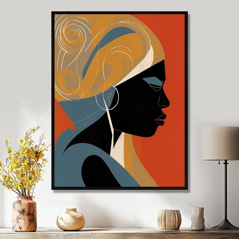 "Nubian graphique", orange I, H 20 po x l 12 po x P 1 po, Cadre flottant noir