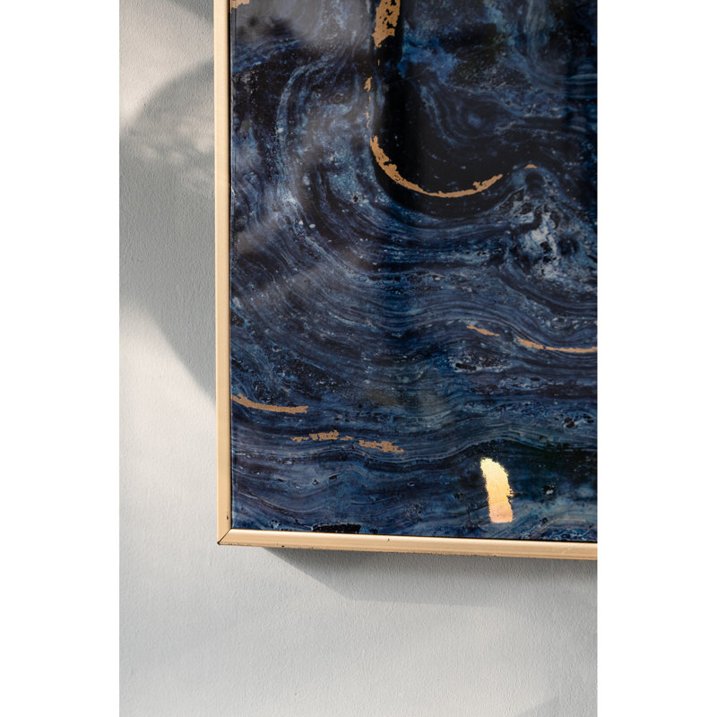 2 panneaux d'art encadrés bleus et dorés, 30,5 x 40 po, magnifiquement marbré, matériaux pour tout espace 2 30,5 x 40, motif époustouflant, fait de qualité
