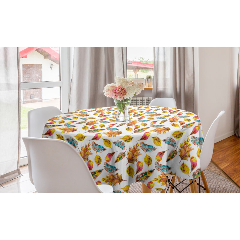 Ambesonne Watercolor Round Tablecloth, Fall Season Inspired Leaf Designs Nature Inspired Foliage Abstract Arrangement, Circle Table Cloth Cover For Dining Room Kitchen Decoration, 60", Multicolor