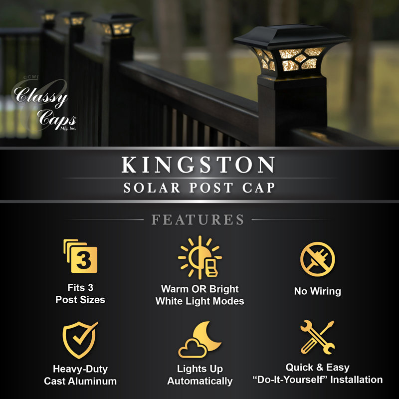 Black Aluminum LED Solar Post Cap with Glass Lens