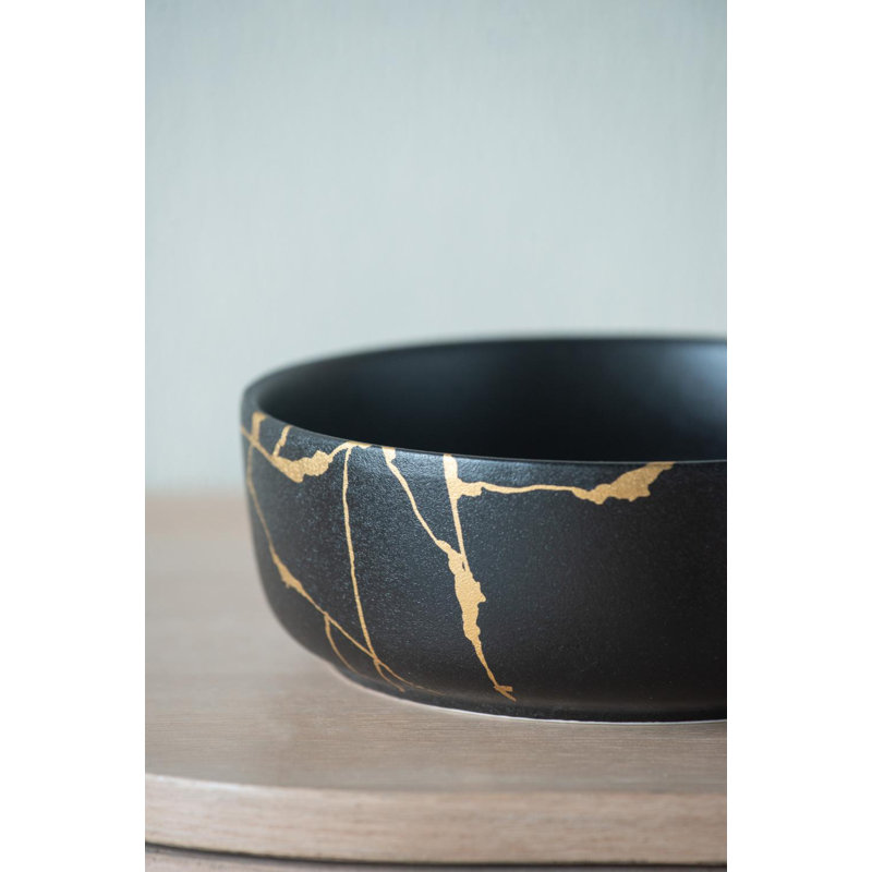 Serving Bowl with Gold Details - Set of 4 - 7"Dia. x 2.5", Black/Gold