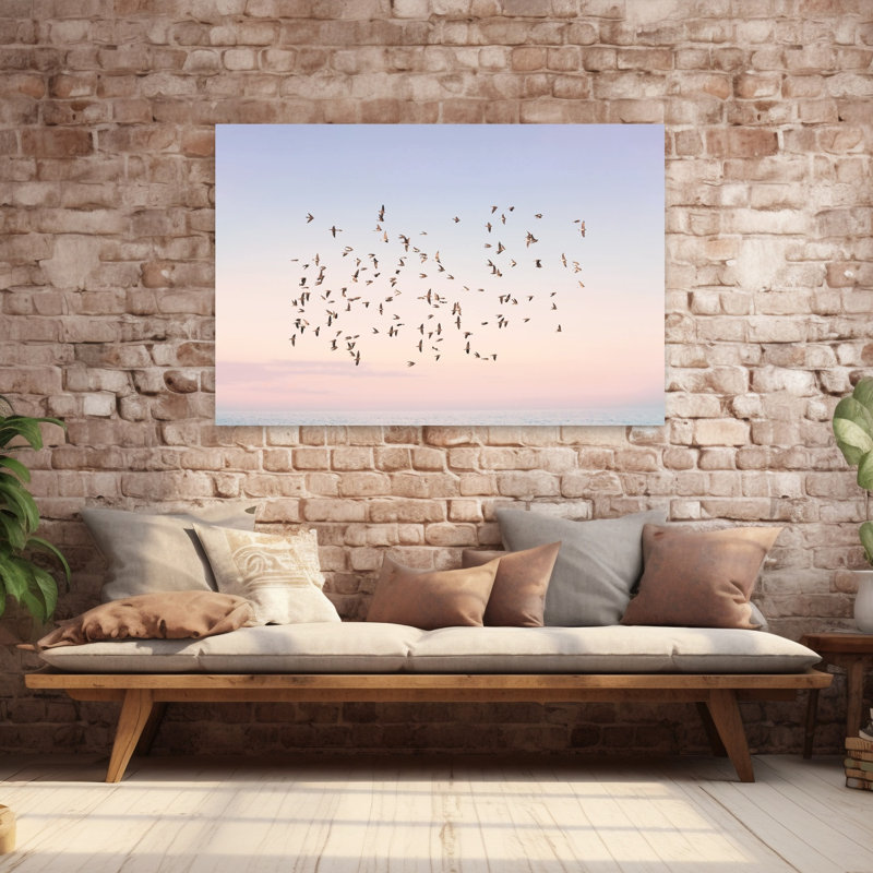 Art contemporain, paysage contemporain abstrait, oiseau, H 40 po x l 60 po