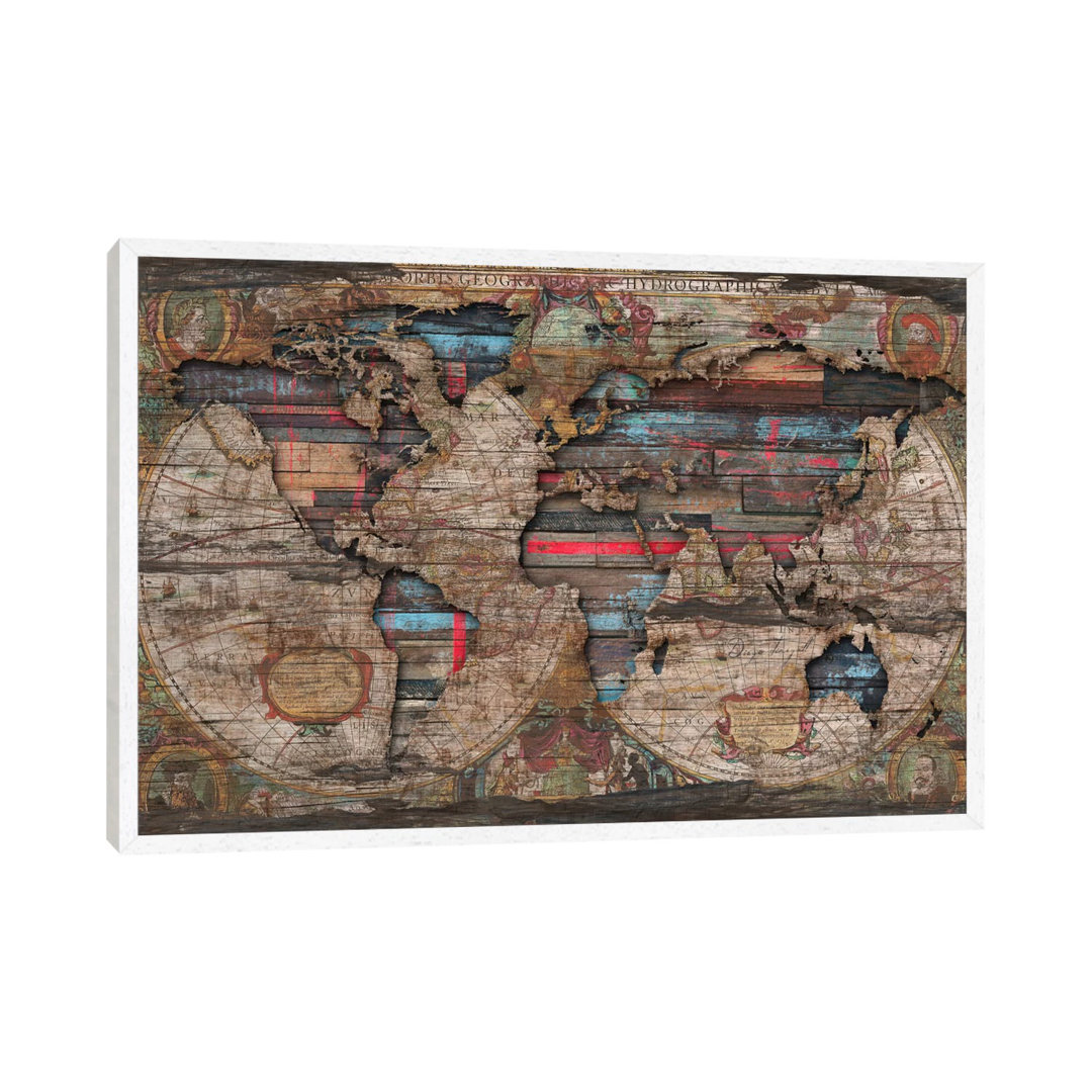 Leinwandbild Distressed World Map von Diego Tirigall