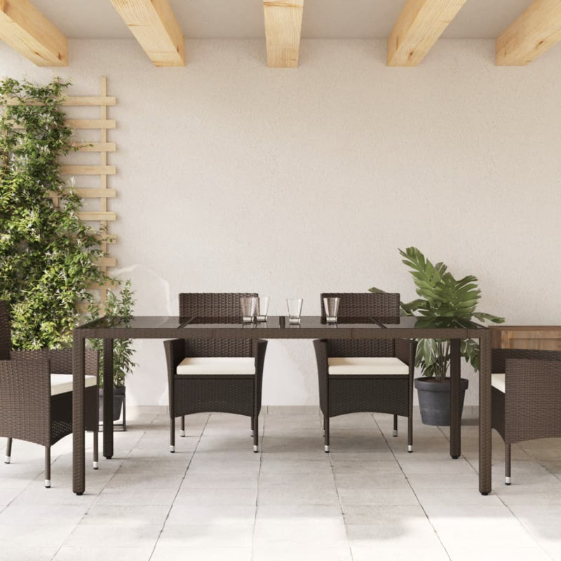  Patio Table With Glass Top Gray 94.5"X35.4"X29.5" Poly Rattan