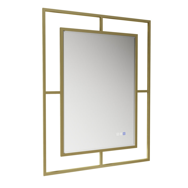 Multi-Function LED Bathroom Mirror, Decorative Handcrafted Iron Frame, Gold, 30" x 40"