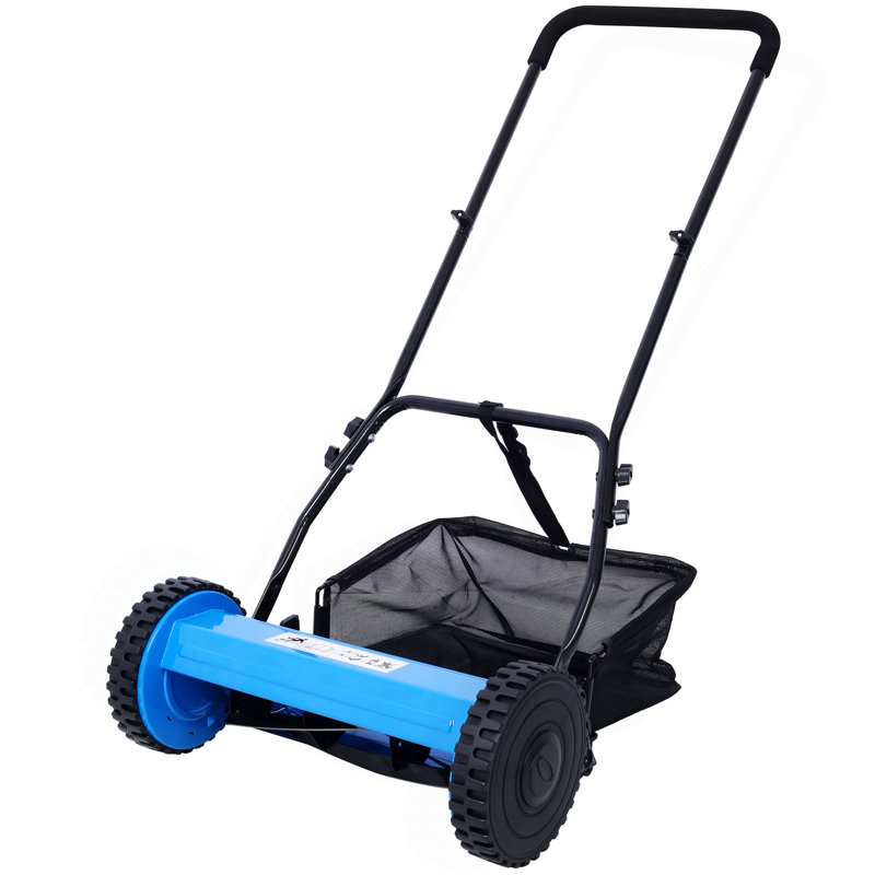Tondeuse à gazon 14 pouces à 5 lames avec ramasse-herbe, H 31,5 po x l 19,6 po x P 40 po, Bleu