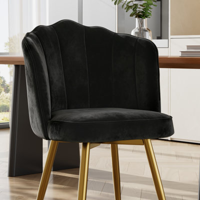 Ensemble de 2 chaises de salle à manger, chaises d'appoint rembourrées avec dossier incurvé, chaises sans accoudoirs avec pieds en métal doré pour la cuisine, le salon, la chambre à coucher