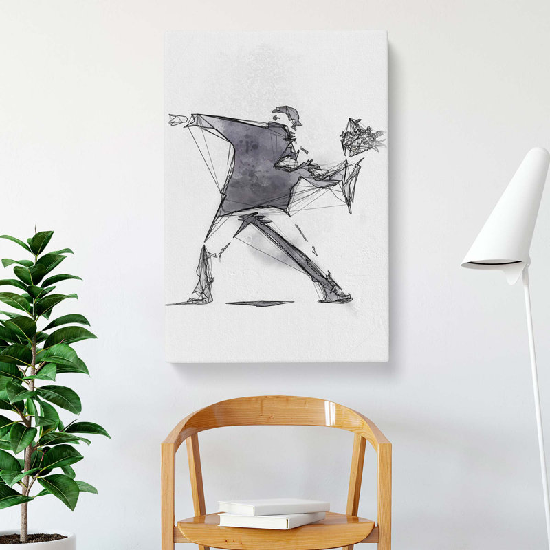 Flower Thrower In Abstract by Banksy - Wrapped Canvas Painting, 91cm H x 60cm W x 3cm D