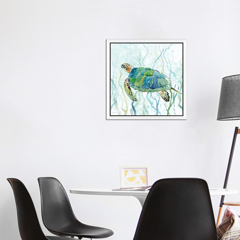 Sea Turtle Swim II by Carol Robinson - Print on Canvas, 66.04 cm H x 66.04 cm W, White Framed