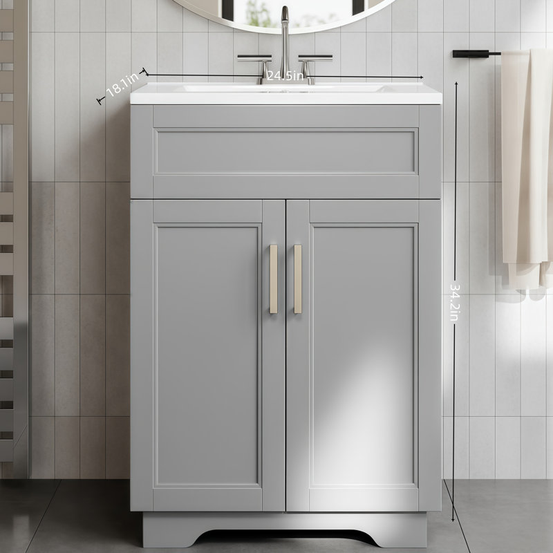 Captain's Double-Door Bathroom Vanity With 24-Inch Sink, Quick-Assembly Cabinet, Available In White And Gray.