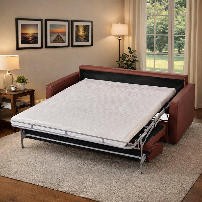 Marcello 77" Leather Queen Sleeper Sofa Bed With Memory Foam Mattress, Leather Sleeper Sofa Bed With Memory Foam Mattress For Living Room