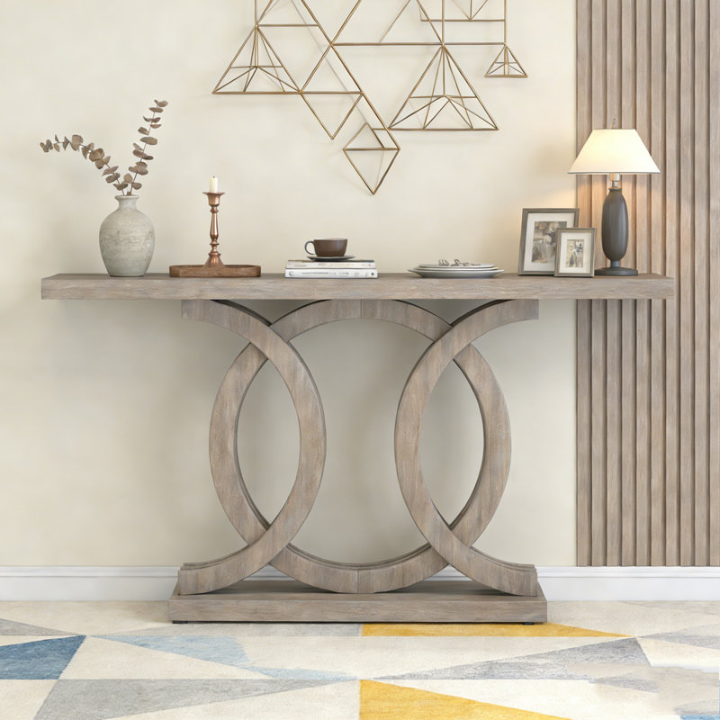Farmhouse Hallway Sofa Table With Geometric Base, Grey