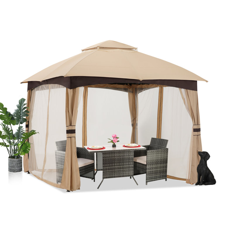 Steel Patio The Soft Roof Gazebos, 110" H x 108" W x 108" D, Beige