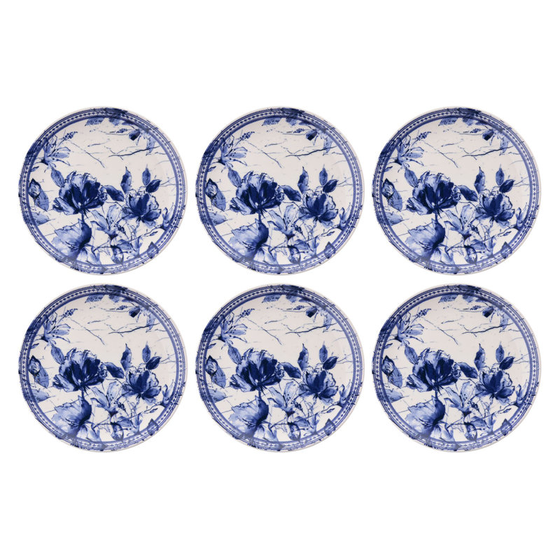 Elegant Service Plate Set (6 Pieces), Blue & White Ceramic, 10.0 x 10.0 x 1.0 inches | 100% Dishwasher & Microwave Safe | Perfect for Entertaining & Everyday Use, Durable and Stylish Design