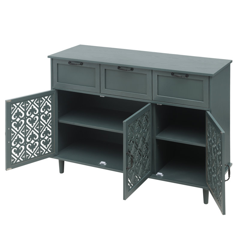 Vintage Carved Sideboard Cabinet with 3 Doors & Drawers, Farmhouse Decorative Storage Cabinet with Adjustable Shelves for Entryway, Living Room & Dining Room