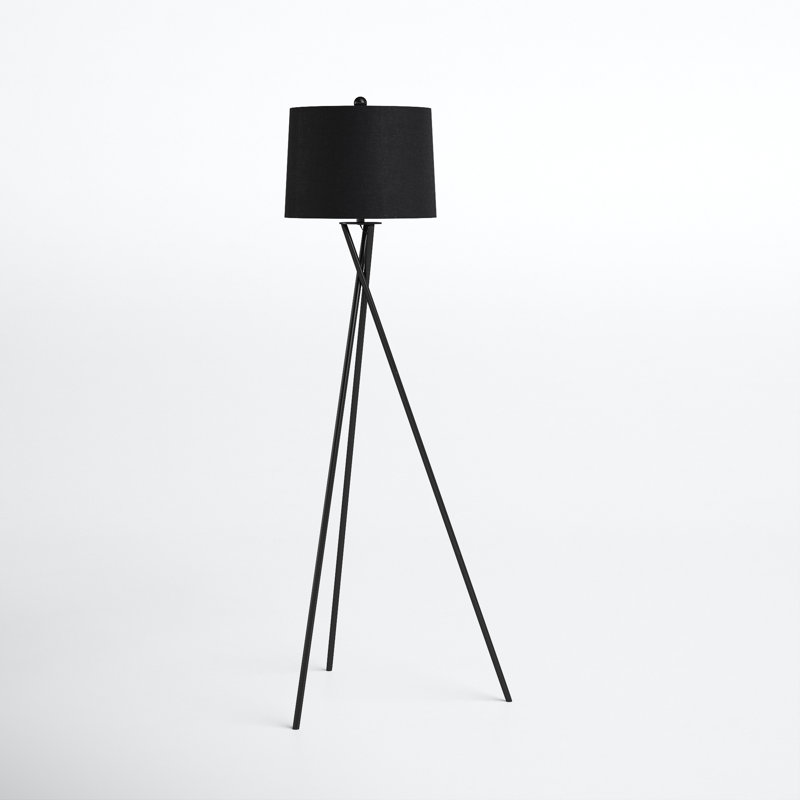 Sleek Tripod 61.5'' Black Floor Lamp with Cotton Shade