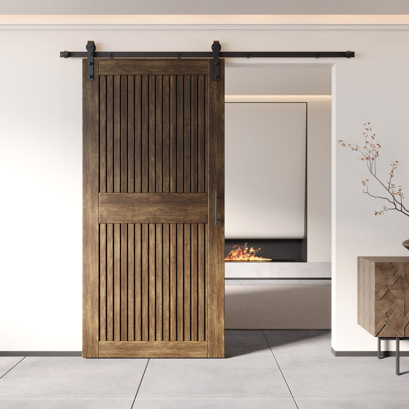 Porte de grange à rayures verticales non assemblée et fini en noyer foncé 30 po x 84 po Homacer de Homacer, 30" x 84"