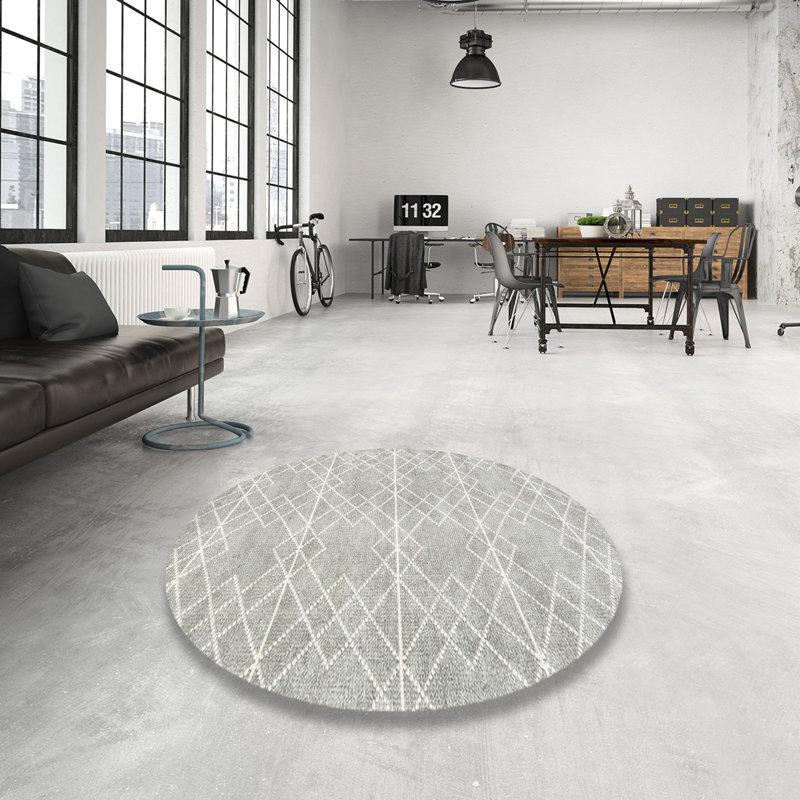 Tapis contemporain gris, Rond 6 pi