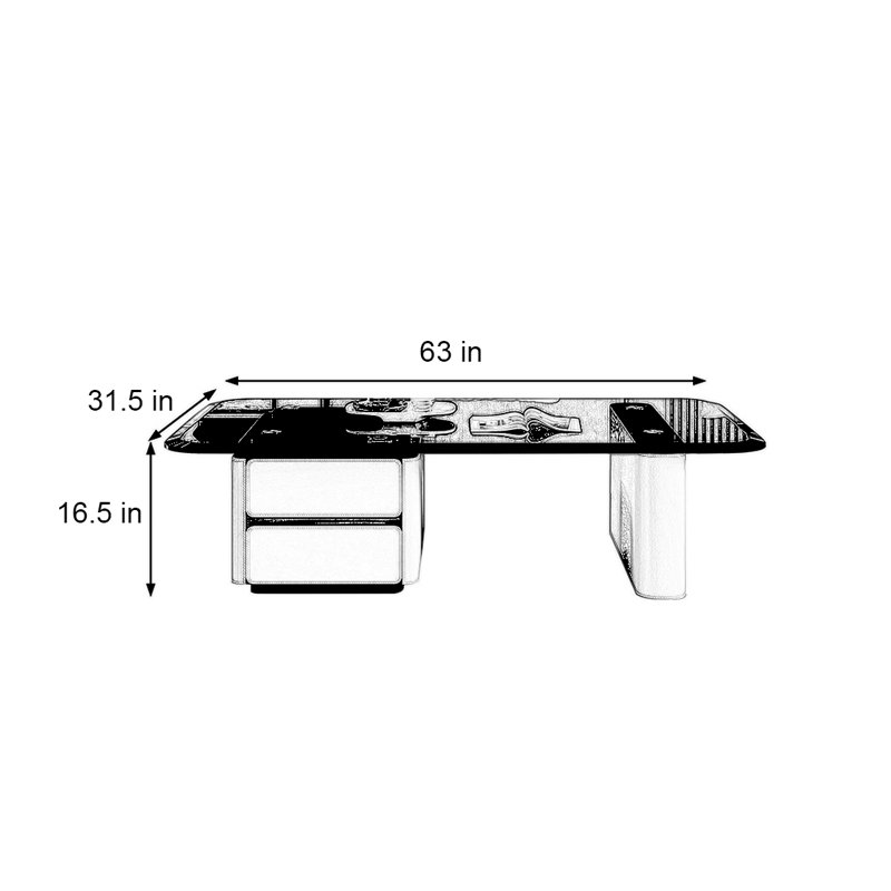 Rectangular tempered glass coffee table, 16.5" H x 63" L x 31.5" W