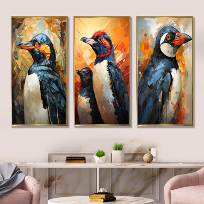 «Curious Penguins Snowy Wonders» - ensemble de 3 reproductions d'art sur toile