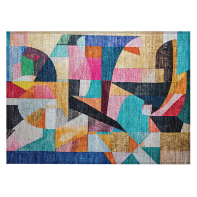 Machine Washable Indoor/Outdoor Xhevrie Blue Rug