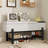 Entryway Bench With Hidden Compartment, Black, Beige Upholstered Fabric, Solid Rubber Wood Legs, Memory Foam Cushion, Shock - Absorbing Gas-1135100545