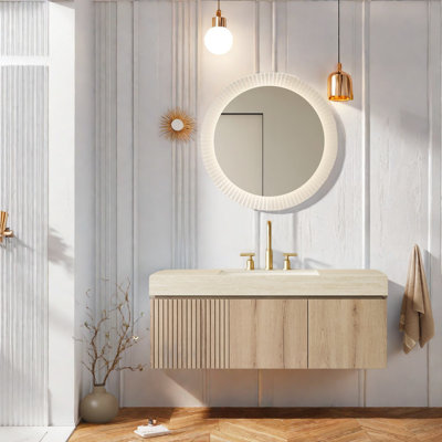 Meuble-lavabo moderne avec lavabo, bois durable et céramique, design luxueux pour maison familiale