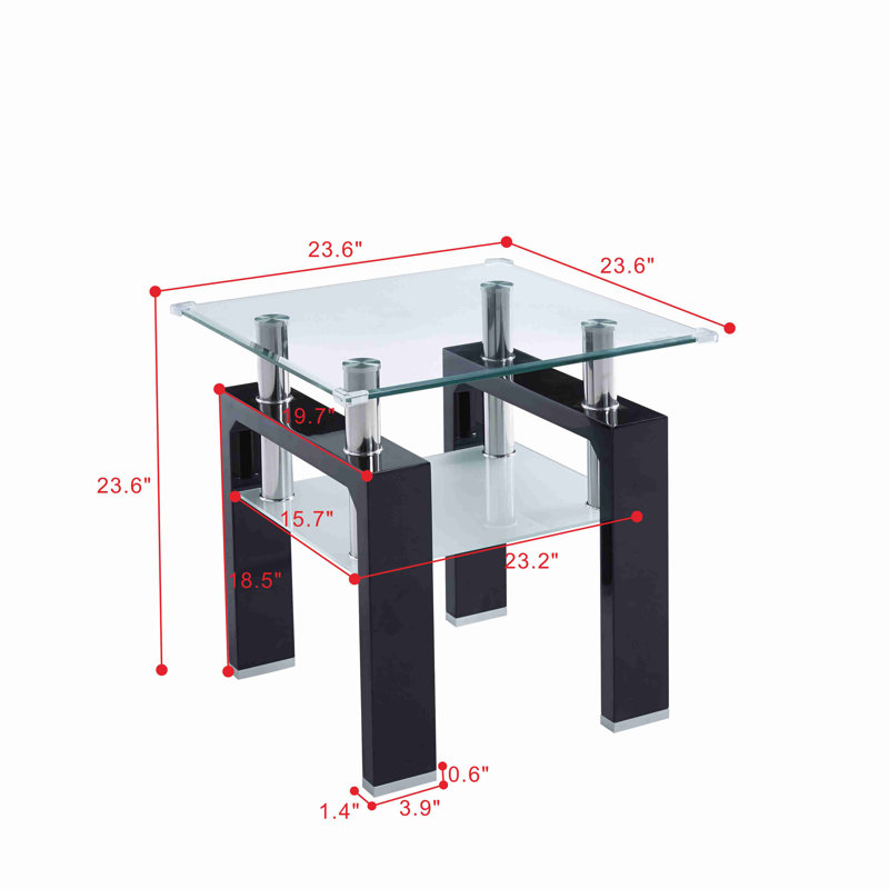 Midori Glass Top End Table, Black