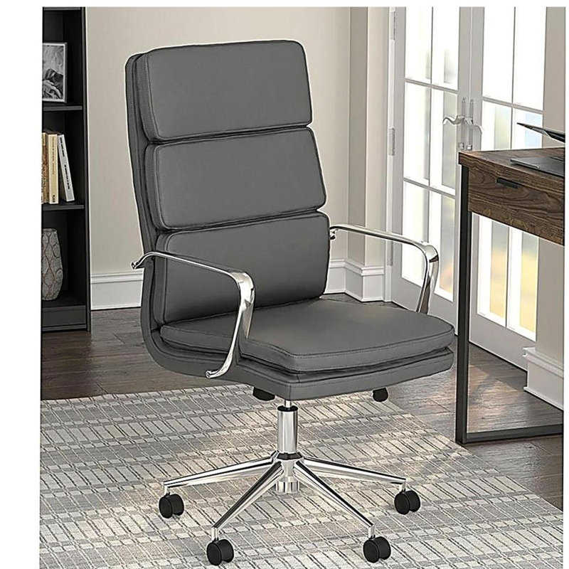 Chaise de bureau rembourrée grise et chromée avec roulettes