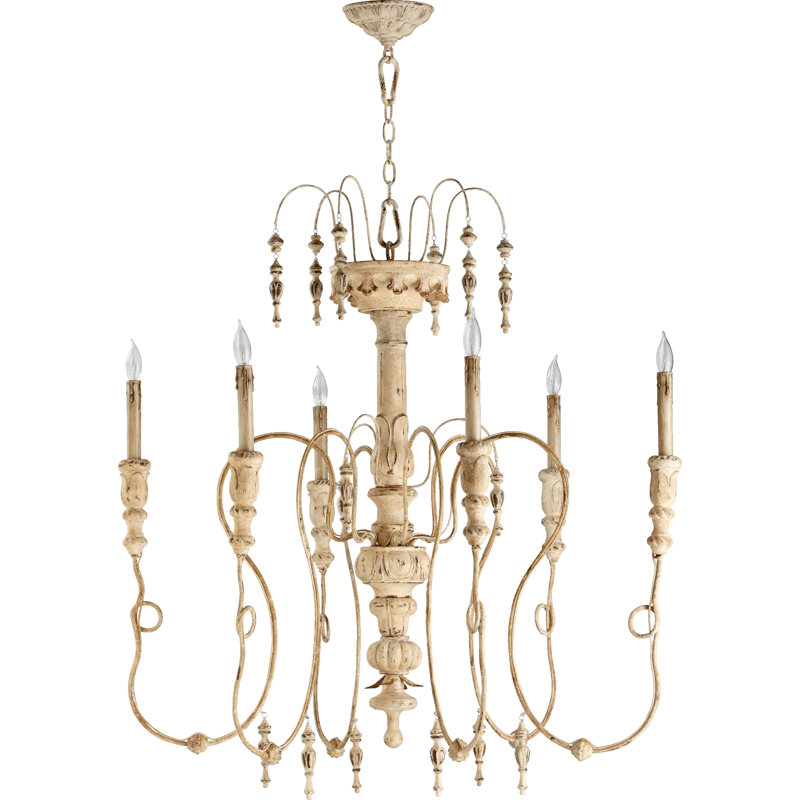 Lustre classique / traditionnel à 6 lumières de style bougie Solange, Blanc perse