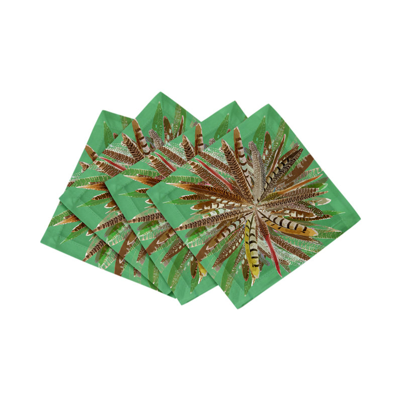Serviettes de cocktail en satin de coton Pheasant Feathers, Vert
