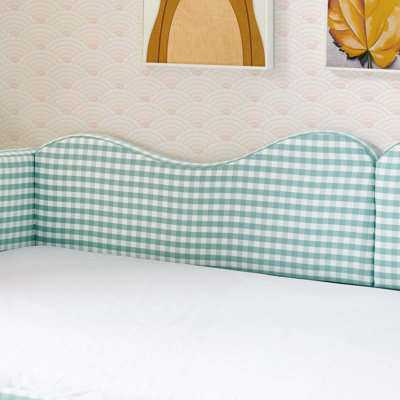 Lit de jour, lit de jour rembourré en vichy équipé d'un cadre de lit gigogne escamotable et d'une poche de rangement latérale, canapé-lit multifonctionnel en bois massif pour chambre d'enfant et chambre d'amis