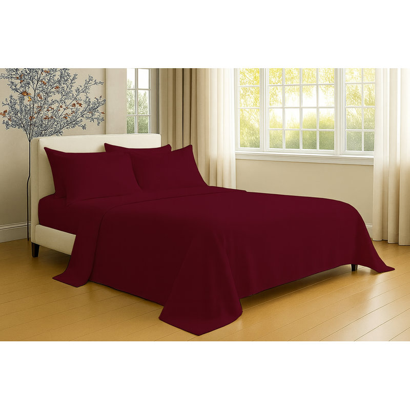 6-Piece Soft Microfiber Sheet Set, Burgundy, King Sheet Set with 4 Pillowcases