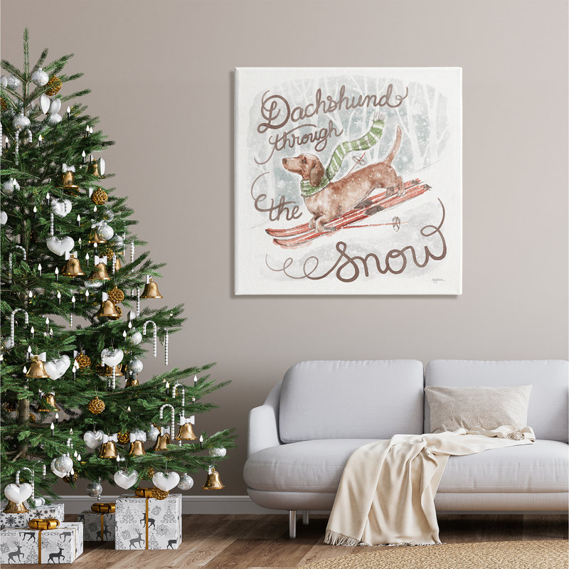 Teckel à travers la neige sur toile, H 36 po x l 36 po x P 1,5 po