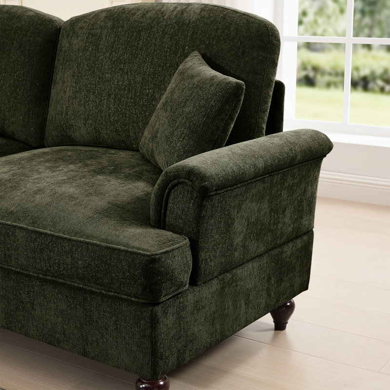 Confortable 3 places en chenille avec dossier incurvé, pieds fuselés et jupes détachables pour accoudoirs décoratifs à nuage de changement, jupes plissées à volants, configurations multiples, soutien doux