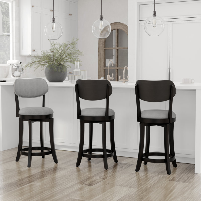 Neriah Swivel Upholstered Counter Stool, Black , Counter Stool (26" Seat Height)