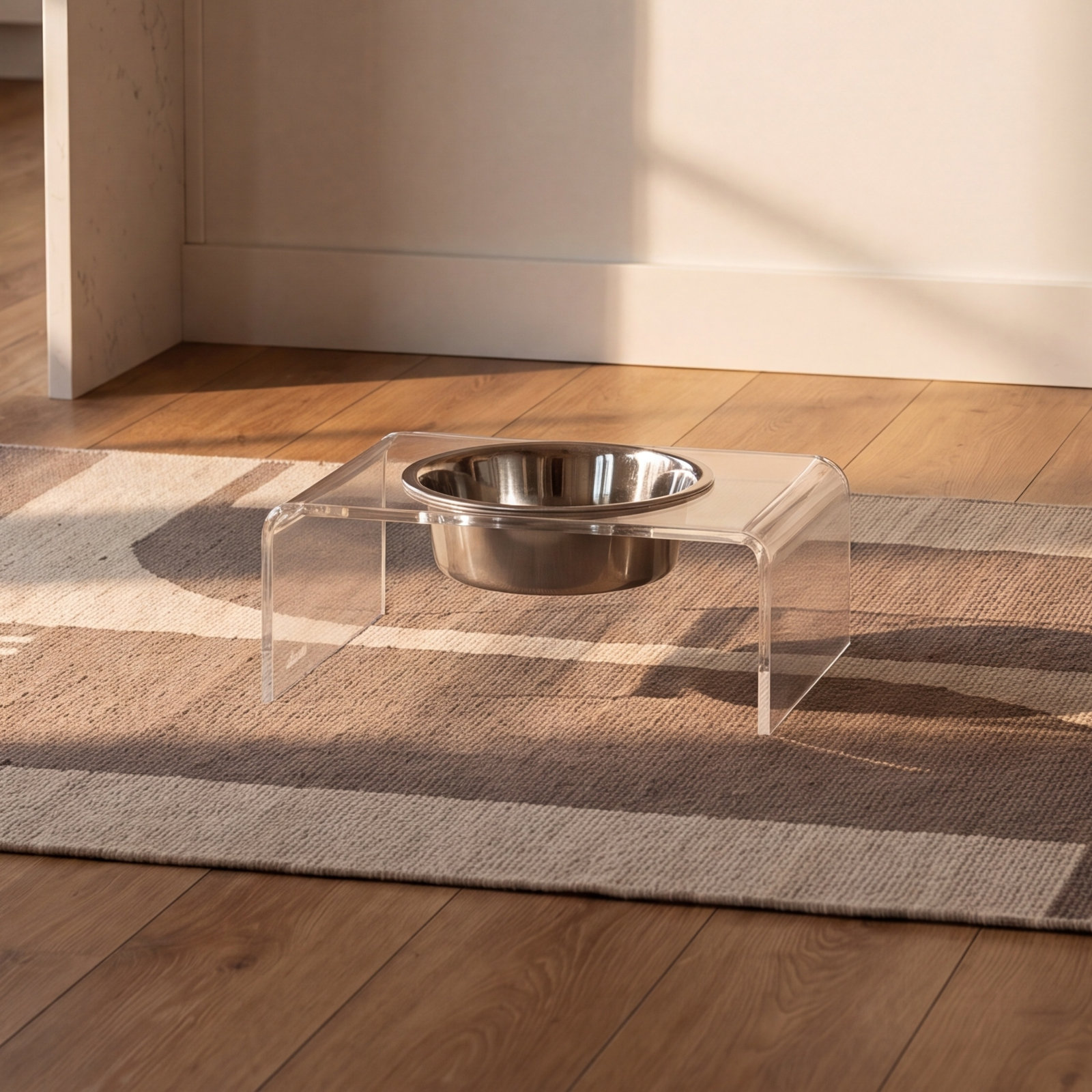Single Bowl Elevated Feeder with Bowl, Silver, Clear
