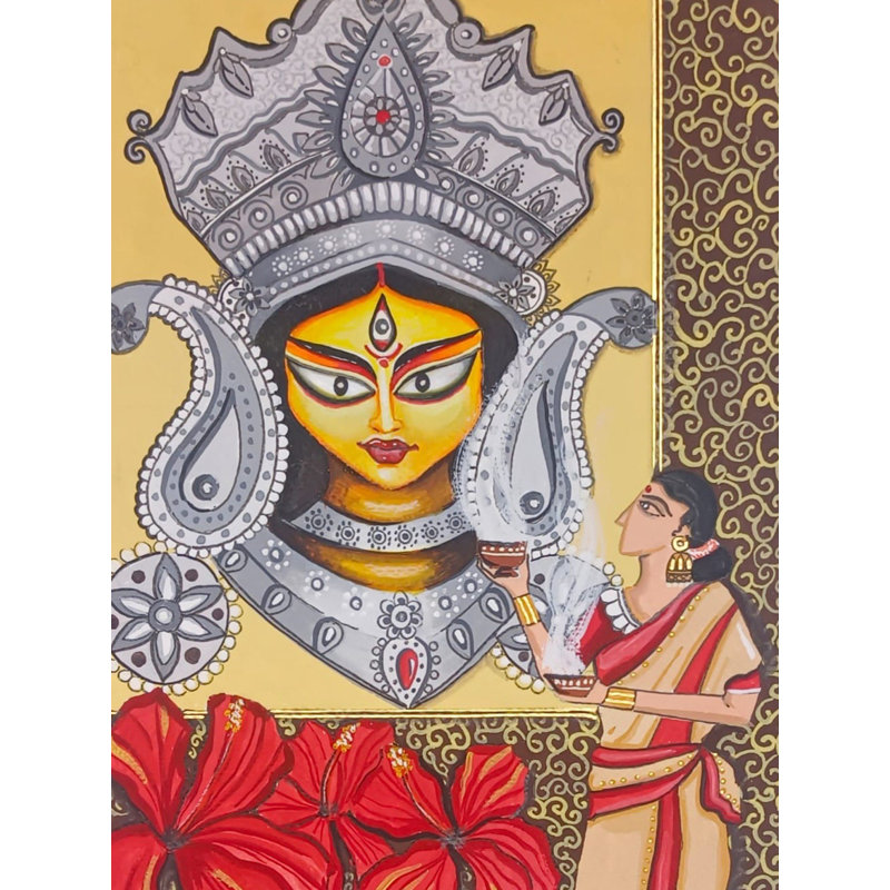 «Devotee With Goddess Durga» | Affiche de qualité supérieure sur papier | Par Yamini Pahwa