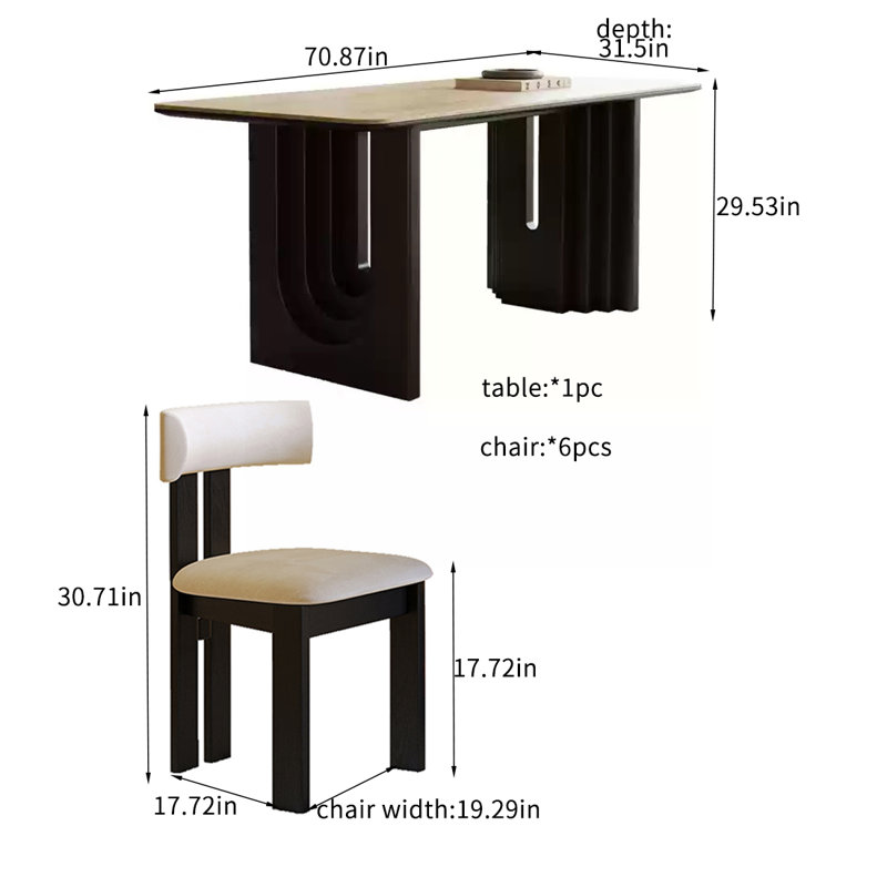 Ensembles de tables de salle à manger modernes et modernes., H 29,53 po x L 70,87 po x l 31,5 po