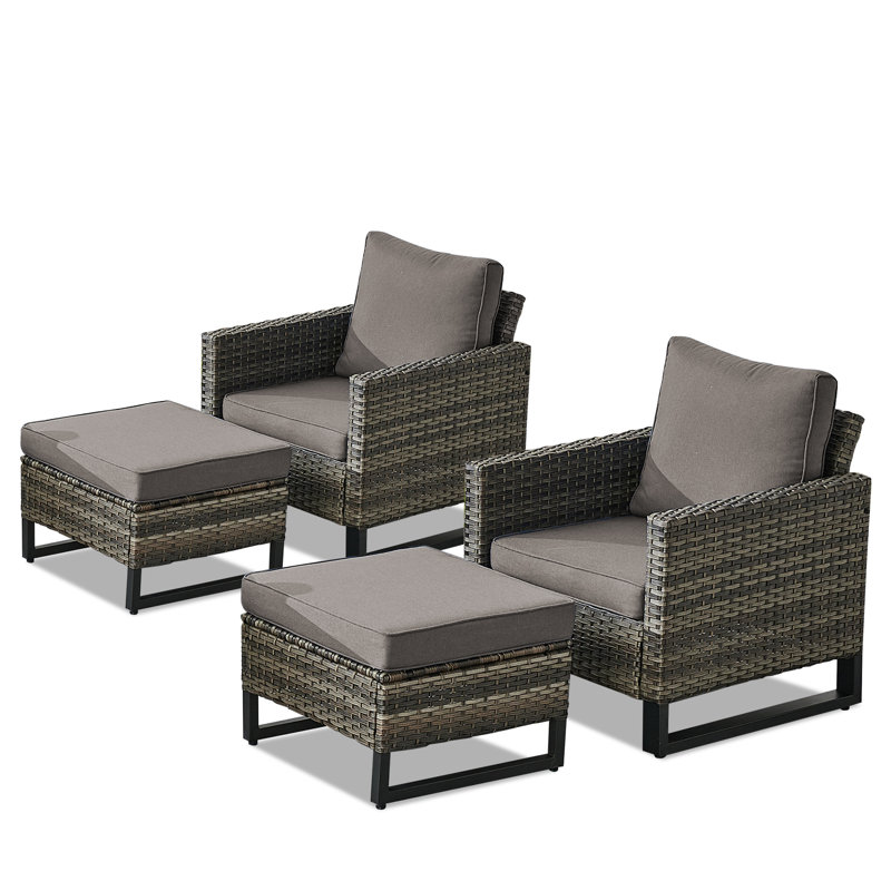 Ensemble de 2 chaises de patio d'extérieur avec repose-pieds Nazime, Gris, Gris