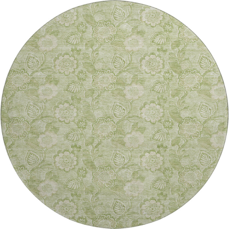 Premium Machine Washable Ralston AMF1939 Floral Rug, Round 8'